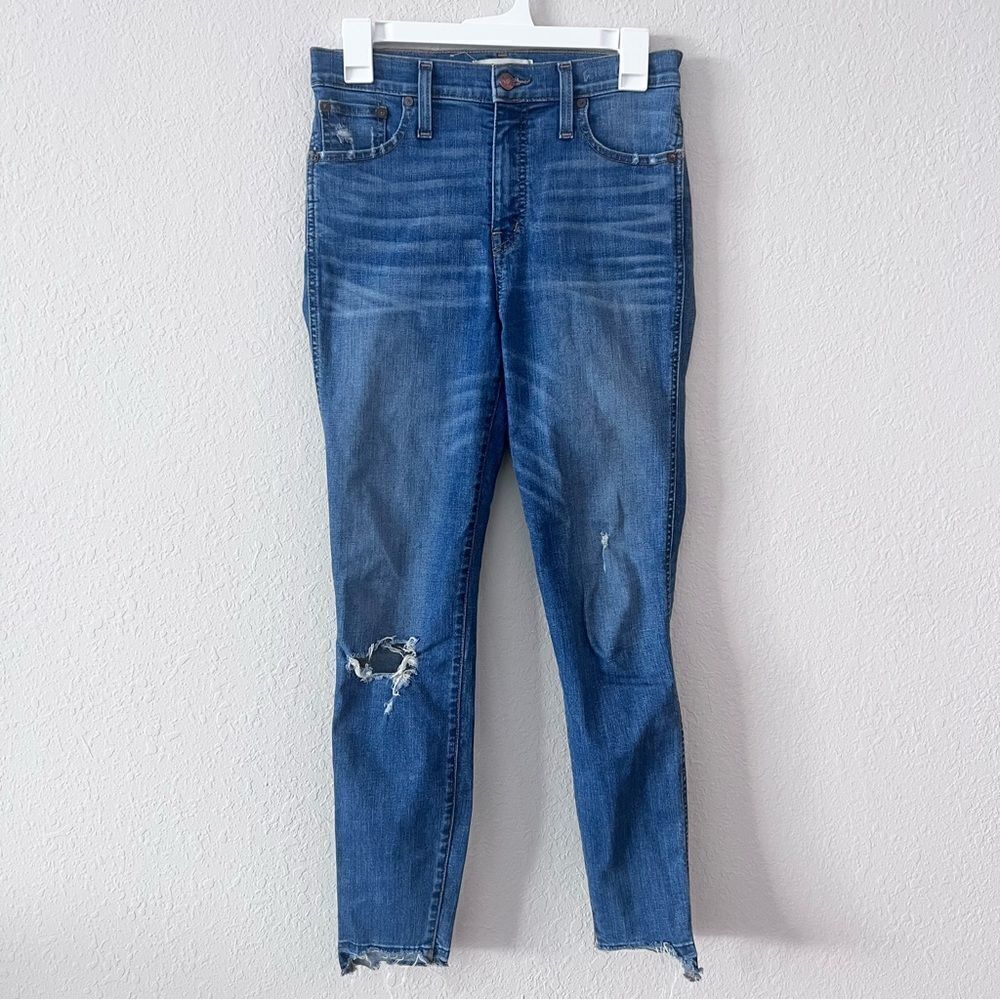 Madewell 10" High Rise Skinny Jeans Raw Hem Distressed Blue Denim Size 26